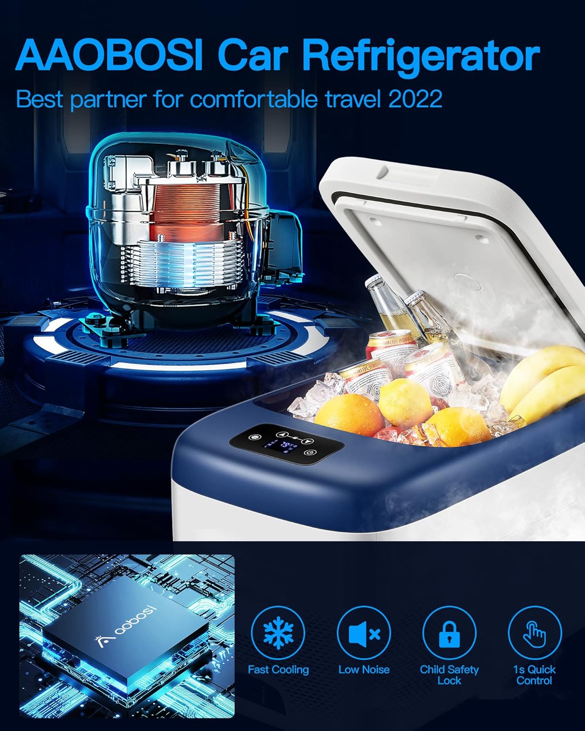 AAOBOSI 12 Volt Car Refrigerator Freezer 27 Quart (25L) RV Portable Refrigerator Freezer APP Control Car Fridge -4℉-68℉ Electric Compressor Cooler 12/24V DC & 100-240V AC for Car, Camping,Truck,RV and Home Use
