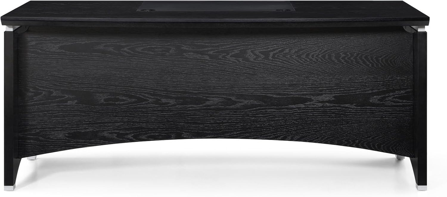 ZURI Modern 71" Washington Black Oak Wood Desk with Leather Writing Pad