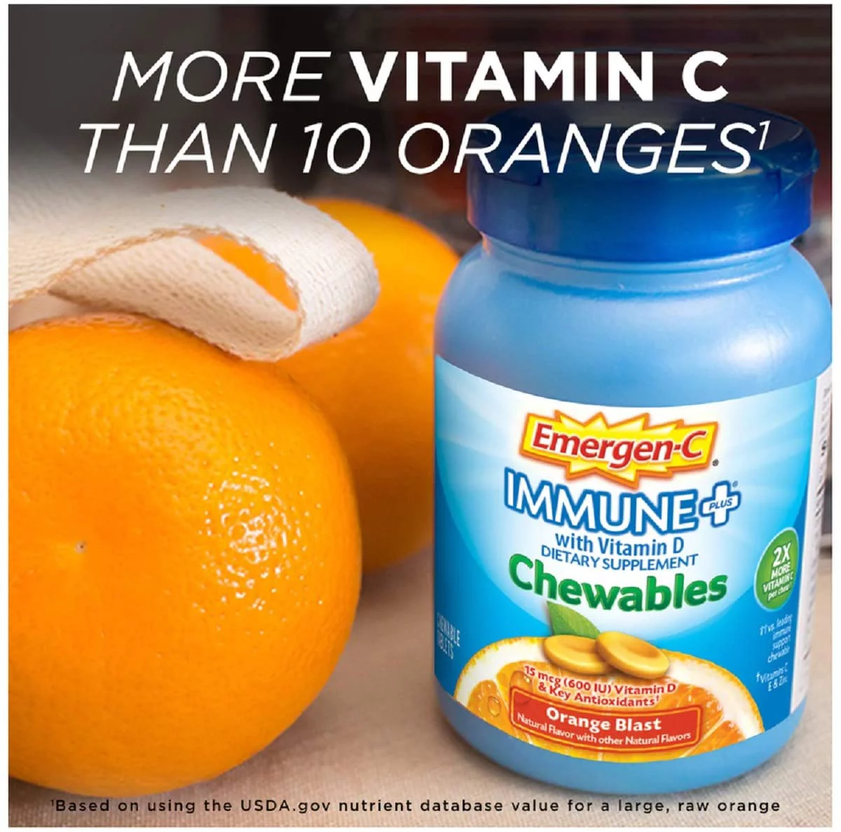 Emergen-C Immune+ Chewables System Support Dietary Supplement Tablet With 600 IU Vitamin D, Orange Blast Flavor 42 ea (Pack of 6)