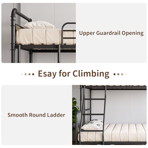 IDEALHOUSE Metal Bunk Bed Twin Over Twin, Twin Bunk Beds, Heavy Duty Twin Size Metal Bunk Bed with High Guardrail & Ladders, Convertible Bunk Beds for Kids Adults, No Box Spring Needed
