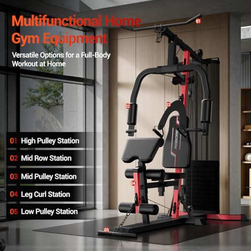 Home Gym System with 160LB Weight Stack, Multifunctional All-in-One Workout Station, Full Body Strength Training System