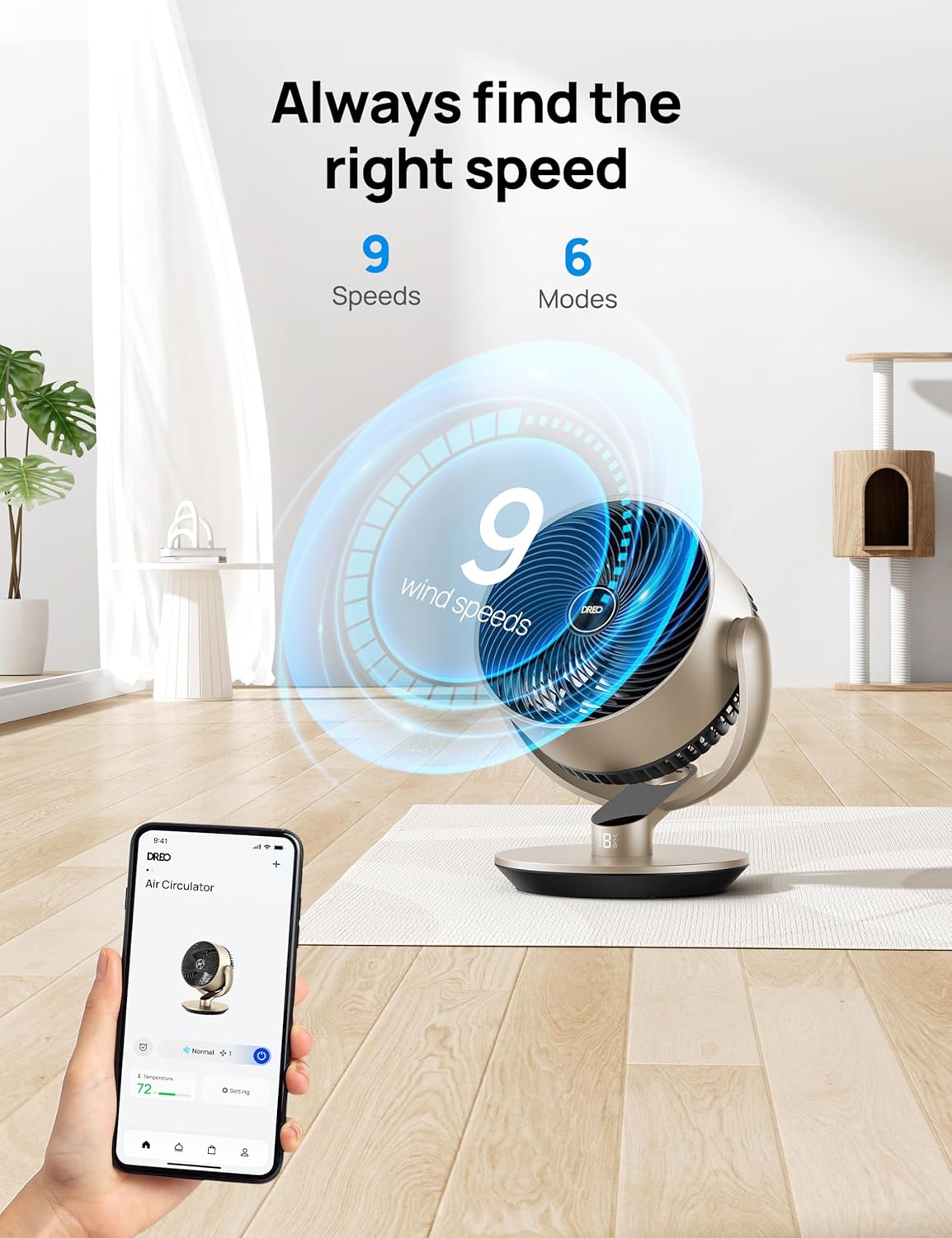 Dreo 16 Inch 25dB Quiet Smart Fans for Bedroom, DC Room Fan with Remote, 120°+90° Omni-Directional Oscillating Fan, 6 Modes, 9 Speeds, 12H Timer, Alexa/Google/WiFi/Voice Control, Gold, Oversize