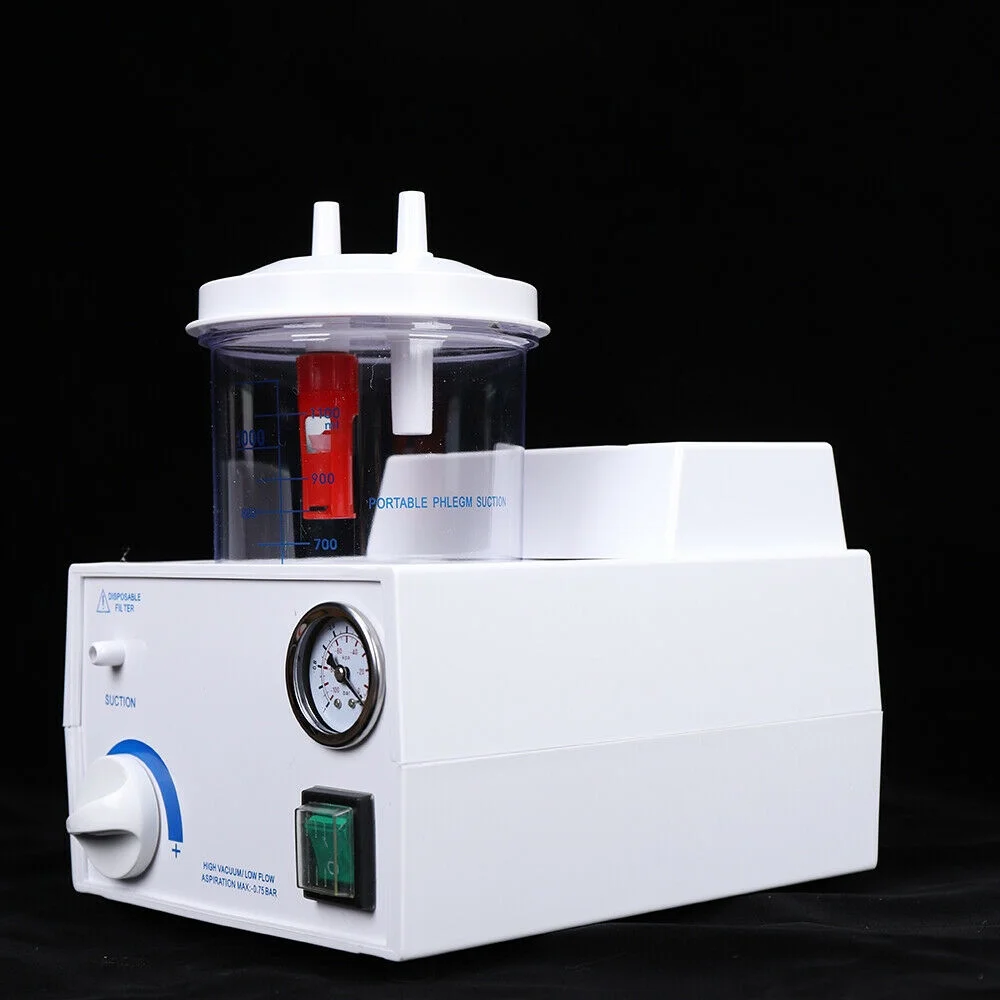 ZhdnBhnos 1000ml Dental Portable Vacuum Phlegm Suction Unit Emergency Quiet Medical Aspirator Machine Oil-Free Piston Pump White 110V 90VA