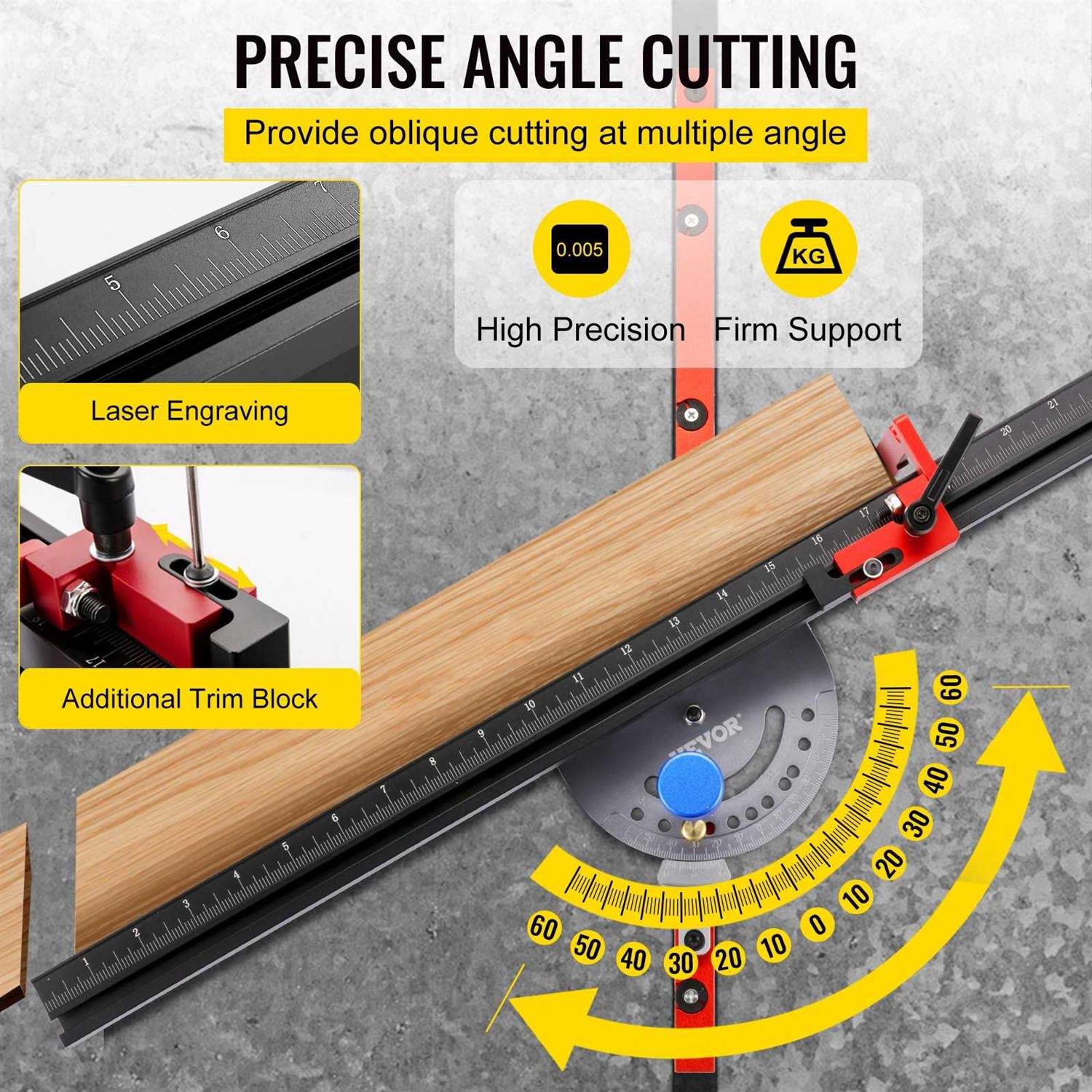 VEVOR Precision Miter Gauge, 24 Aluminum Table Saw Miter Gauge w/ 60 Degree Angled Ends for Max. Stock Support and a Repetitive Cut Flip Stop - Shop Hardware Tools Online Store