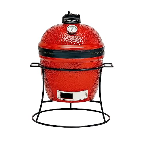 Kamado Joe Joe Jr 13.5-inch Portable Ceramic Charcoal Grill with Grill Stand, Stainless Steel Cooking Grate, Heat Deflectors and Ash Tool in Red, Model KJ13RH