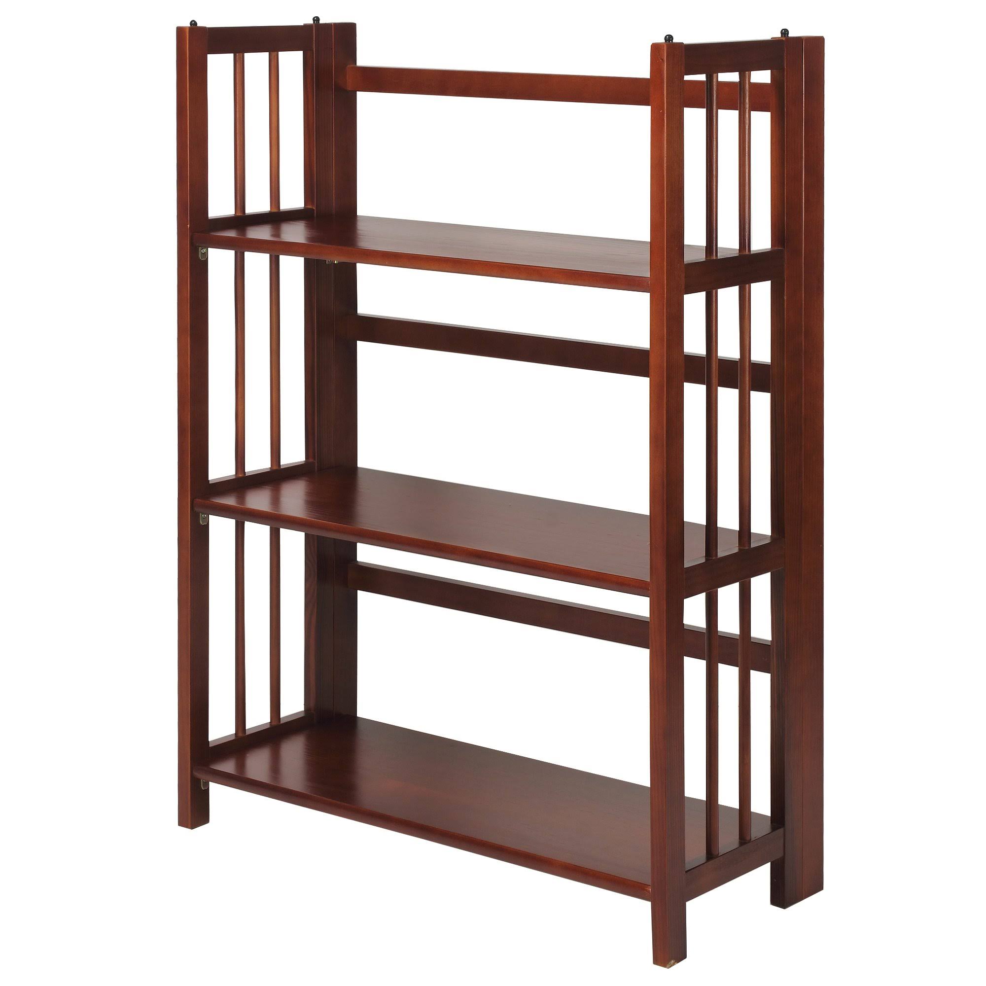 Casual Home 3-Shelf 27.5x22 Wide Folding Stackable Bookcase, Walnut (New)