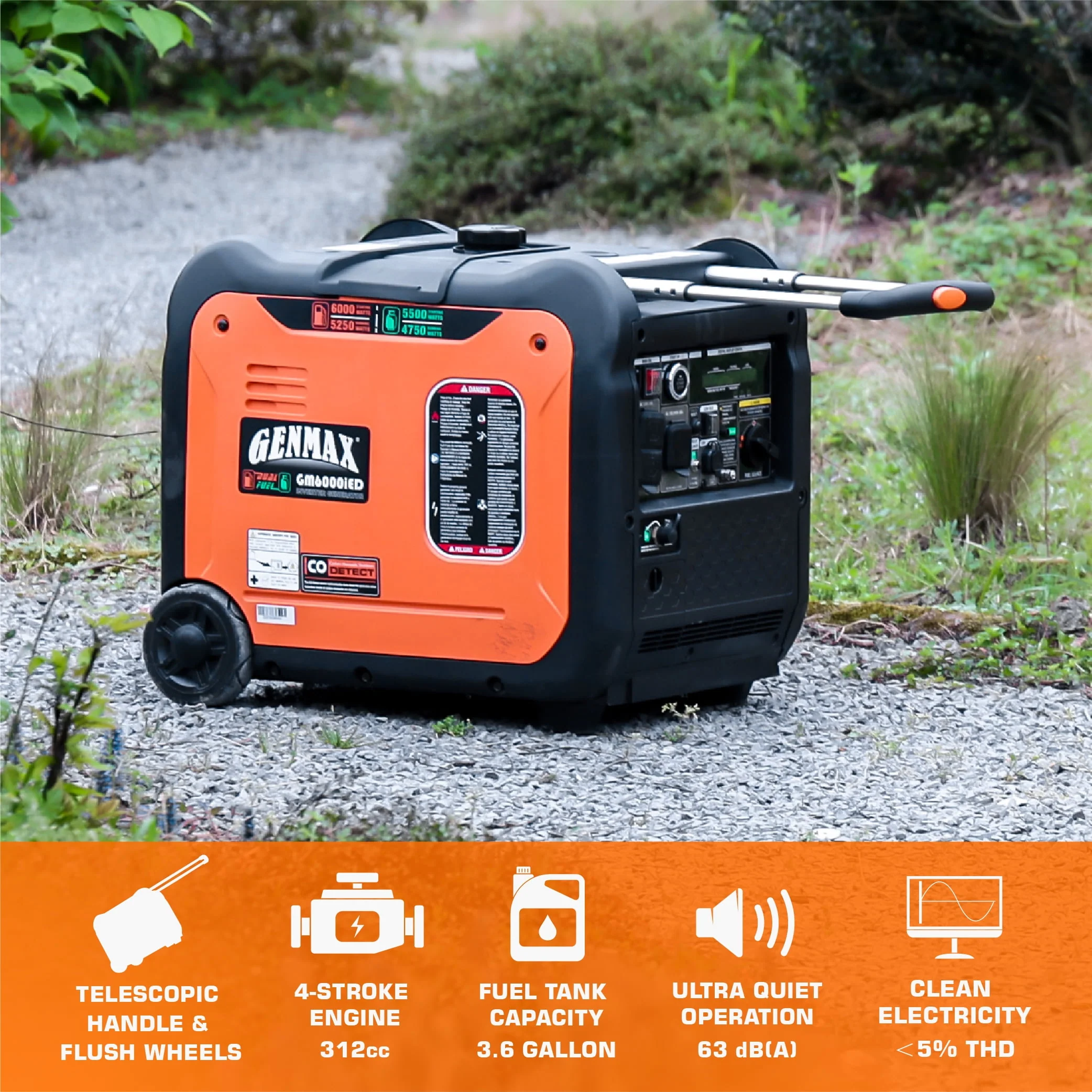 Genmax 6000W Dual Fuel Quiet Portable Inverter Generator with Remote/Electric Start, EPA Compliant (GM6000iED)