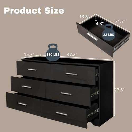8 Drawer Dresser for Bedroom, Black Bedroom Dresser with Deep Drawers, Wood Chest of Drawers with Storage, 55 Inch Long Dresser Bedroom Furniture, 55.1" X 15.7" X 31.5"