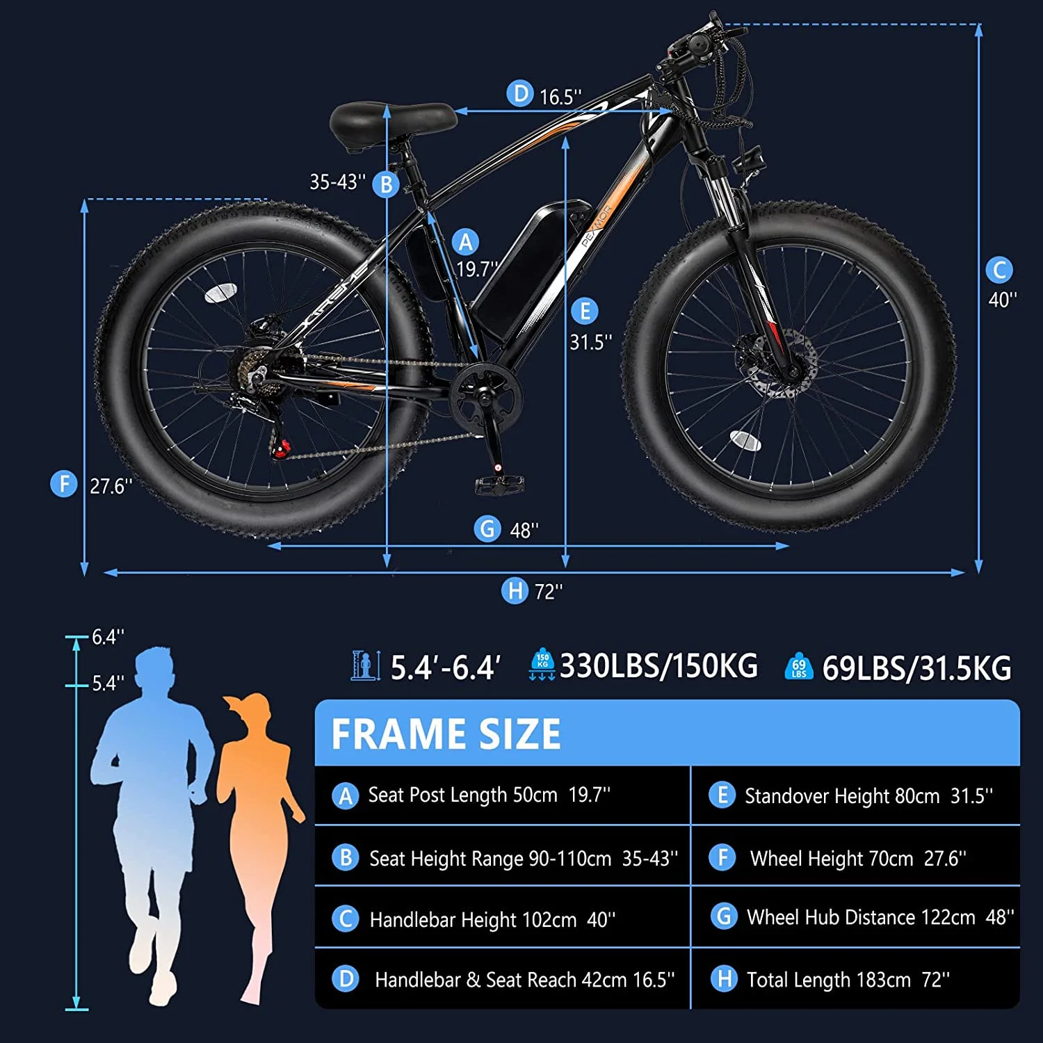 PEXMOR Electric Bike for Adult, 26" Fat Tire Adult Ebike Electric Bicycle 500W 48V 13AH Removable Battery, 20MPH Electric Mountain Bike Snow Beach E-Bike Suspension Fork Shimano 7 Speed