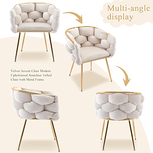 Modern Dining Room Dining Chairs Set of 4 Kitchen Chairs Comfy Gold Accent Chair Velvet Handmade Decorative Living Room Chairs Bedroom Furniture sillas de sala Tufted Arm Chairs for Vanity Green