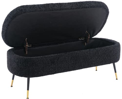 EALSON Modern Storage Bench Sherpa Storage Ottoman Bench with Metal Legs Upholstered Bedroom End of Bed Bench Long Seating Bench Entryway Stool for Living Room/Foyer, Black