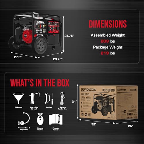 DS13000MX 13,000-Watt 500cc Dual Fuel Portable Generator - Gas and Propane, Remote Electric Start, Whole Home Power Backup, Transfer Switch Ready, RV & Emergency Ready