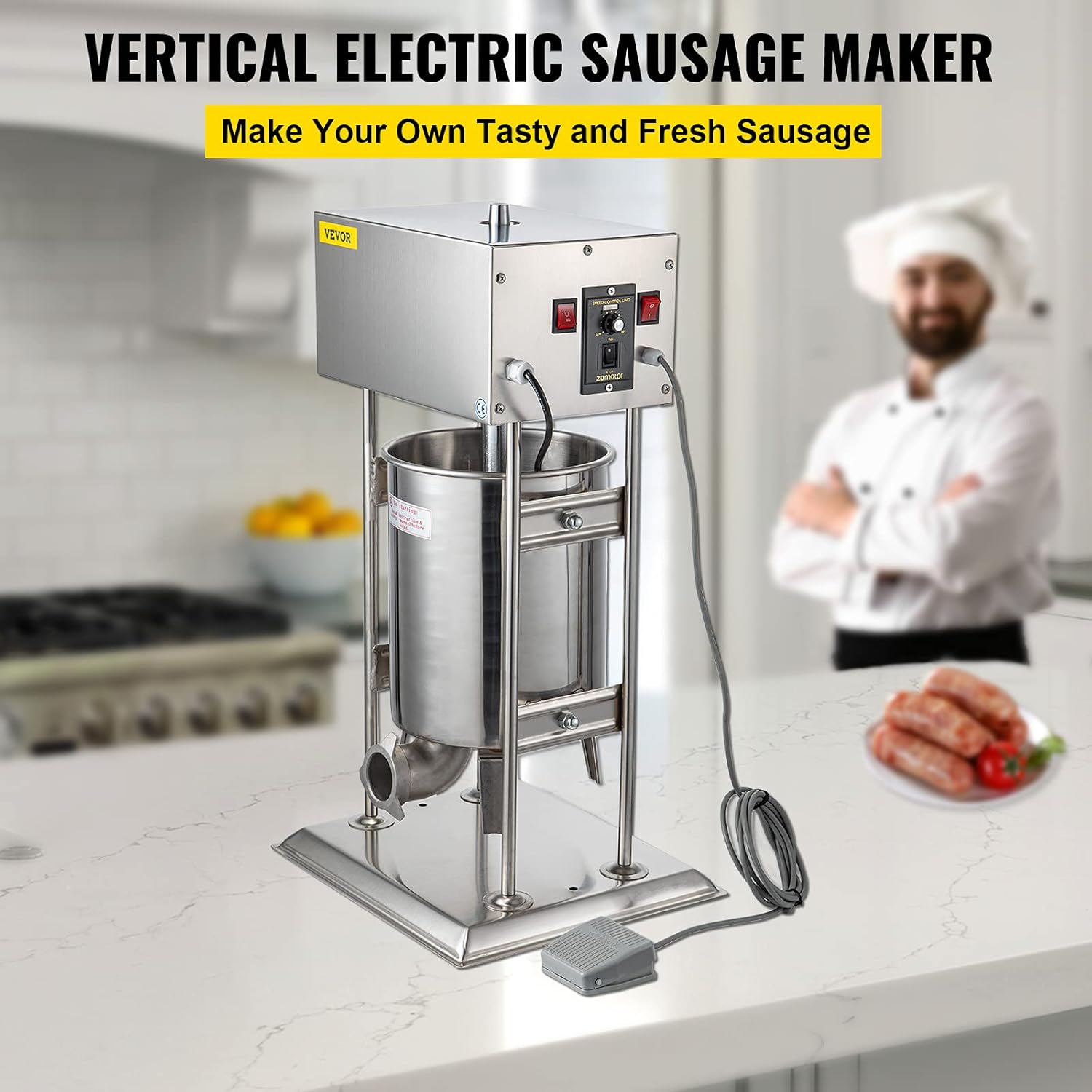 Happybuy Electric Sausage Stuffer 10L/22LB Capacity, Vertical Meat Stuffer Variable Speed, Stainless Steel Sausage Filler with 4 Sausage Tubes for Commercial and Home Use