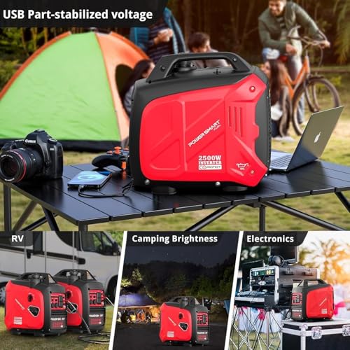 PowerSmart 2500-Watt Gas Powered Portable Inverter Generator, CO Sensor, Super Quiet for Camping, Home Emergency Use, EPA Compliant 2025 Version