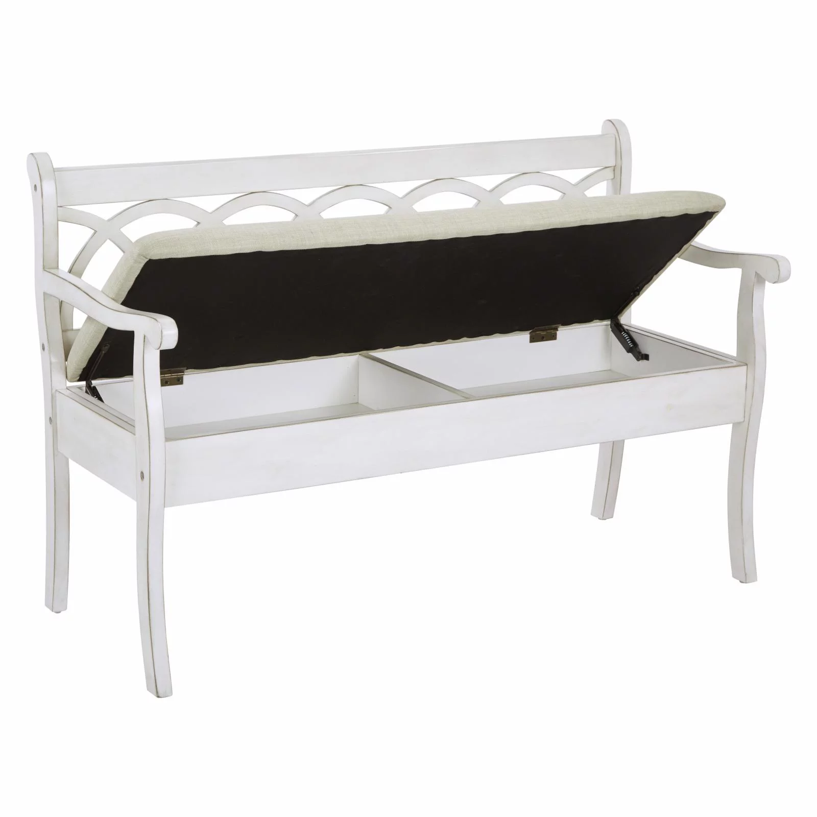 OSP Home Furnishings Coventry Storage Bench in Antique Black Frame and Beige Seat Cushion K/D