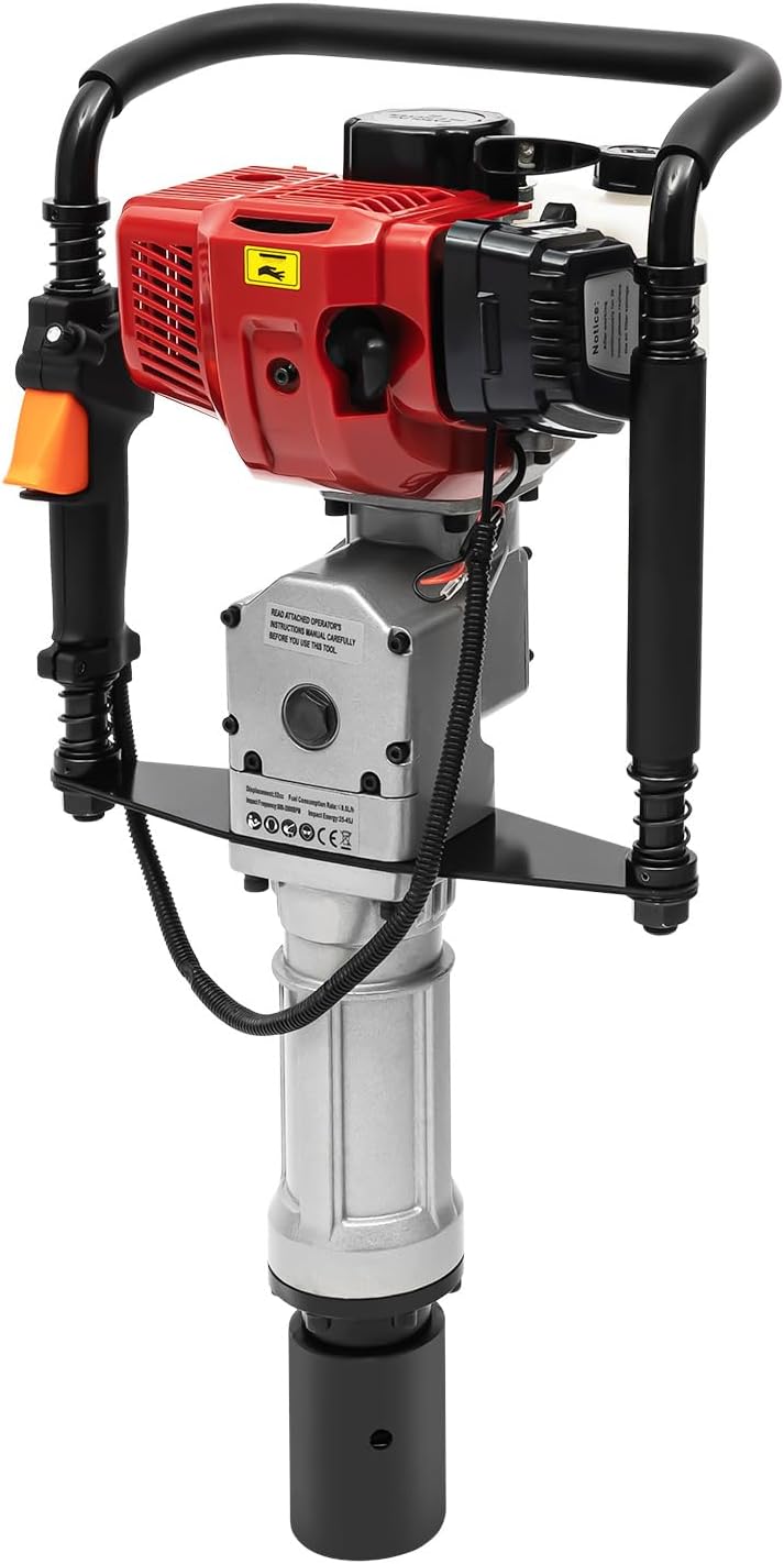 Gas Powered T-Post Driver 2 Stroke Gas Powered Hammer Push Pile Kit Air Cooling Single Cylinder 1900W T-Post Driver 6500 rpm with 2 Post Driving Head for Garden Fencing Farm