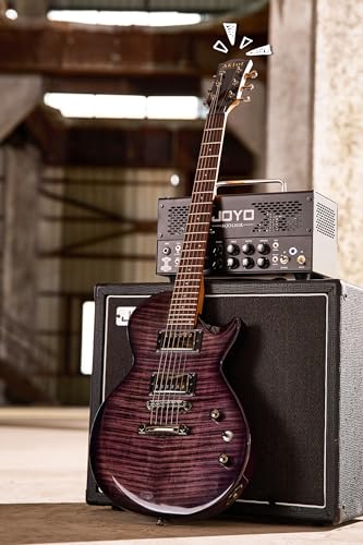 AKLOT Muti-Tone Electric Guitar with Coil-Split: Roasted Maple Neck, Flame Maple Graphic Top, Dual Humbuckers Pickups, Beginner Guitar Kit with Gig Bag, Lesson Book, Strap, Picks, Violet Venom