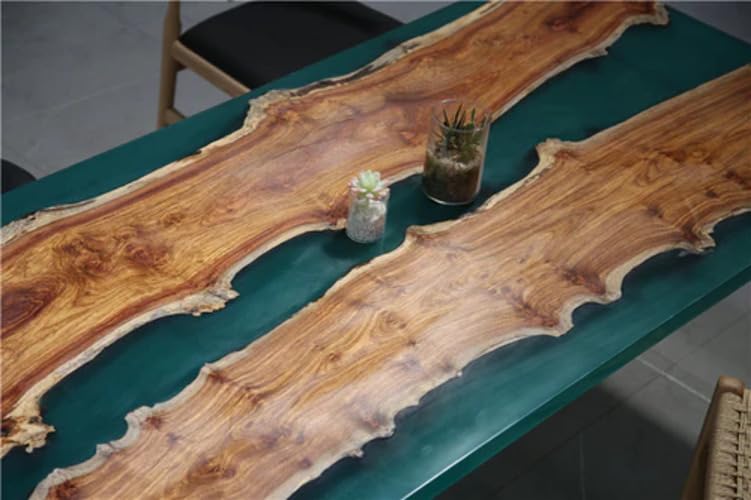 Customized Large Epoxy Table, Green Epoxy with Live Edge Wood, Resin Dining Table for 2, 4, 6, 8, Epoxy Coffee Table, Living Room Table, Home décor (16.5" Inches Tall, 72 x 48 Inches)