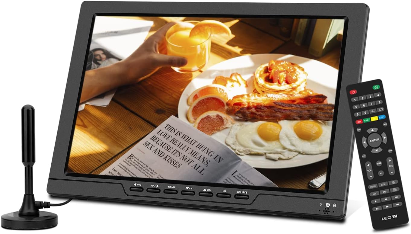 13.3 Inch Small TV,Portable TV with ATSC Digital TV,Support Camping,Car,Travel, Rechargeable Battery with USB,AV Video,HDMI Input Port,