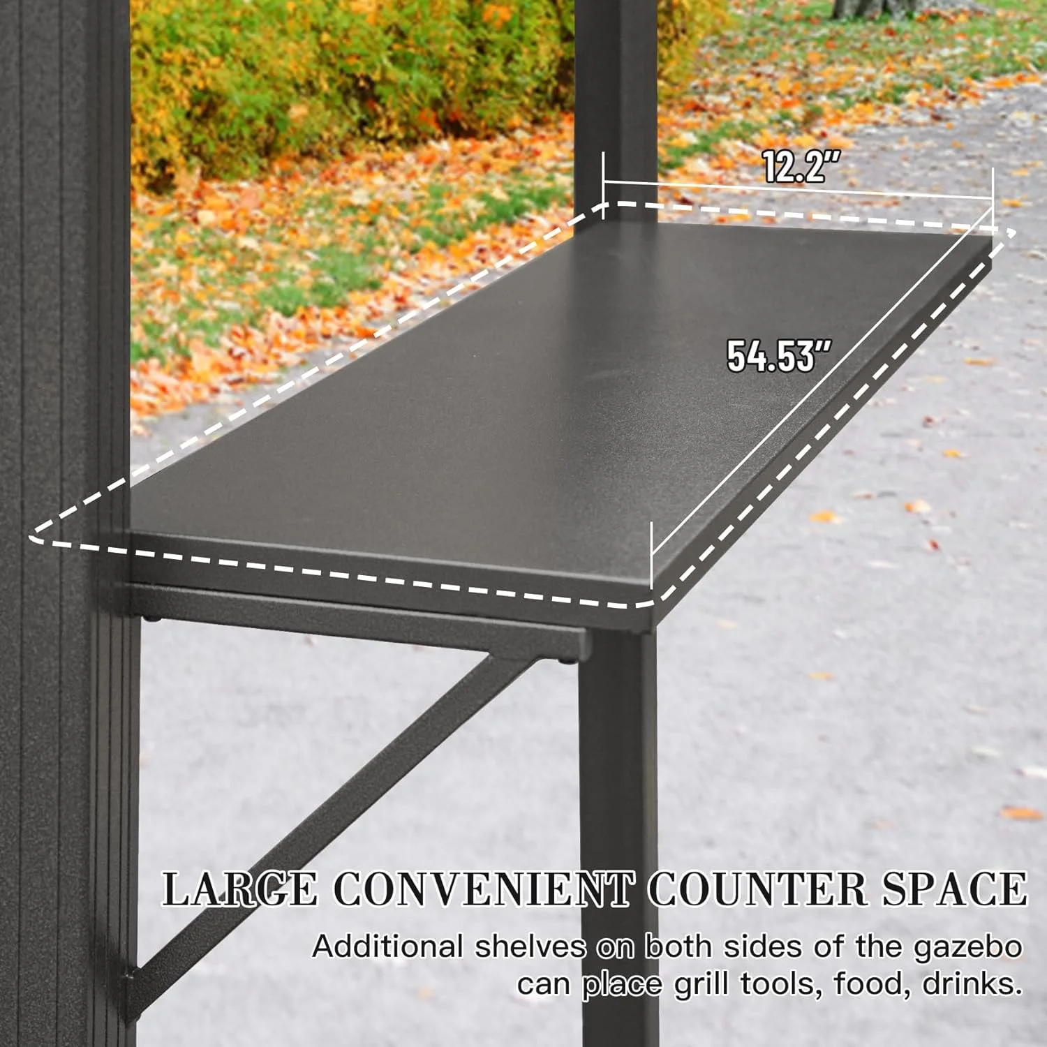 Domi Grill Gazebo 8'  6', Aluminum BBQ Gazebo Outdoor Metal Frame with Shelves Serving Tables, Permanent Double Roof Hard top Gazebos for Patio Lawn Deck Backyard and Garden (Gray)