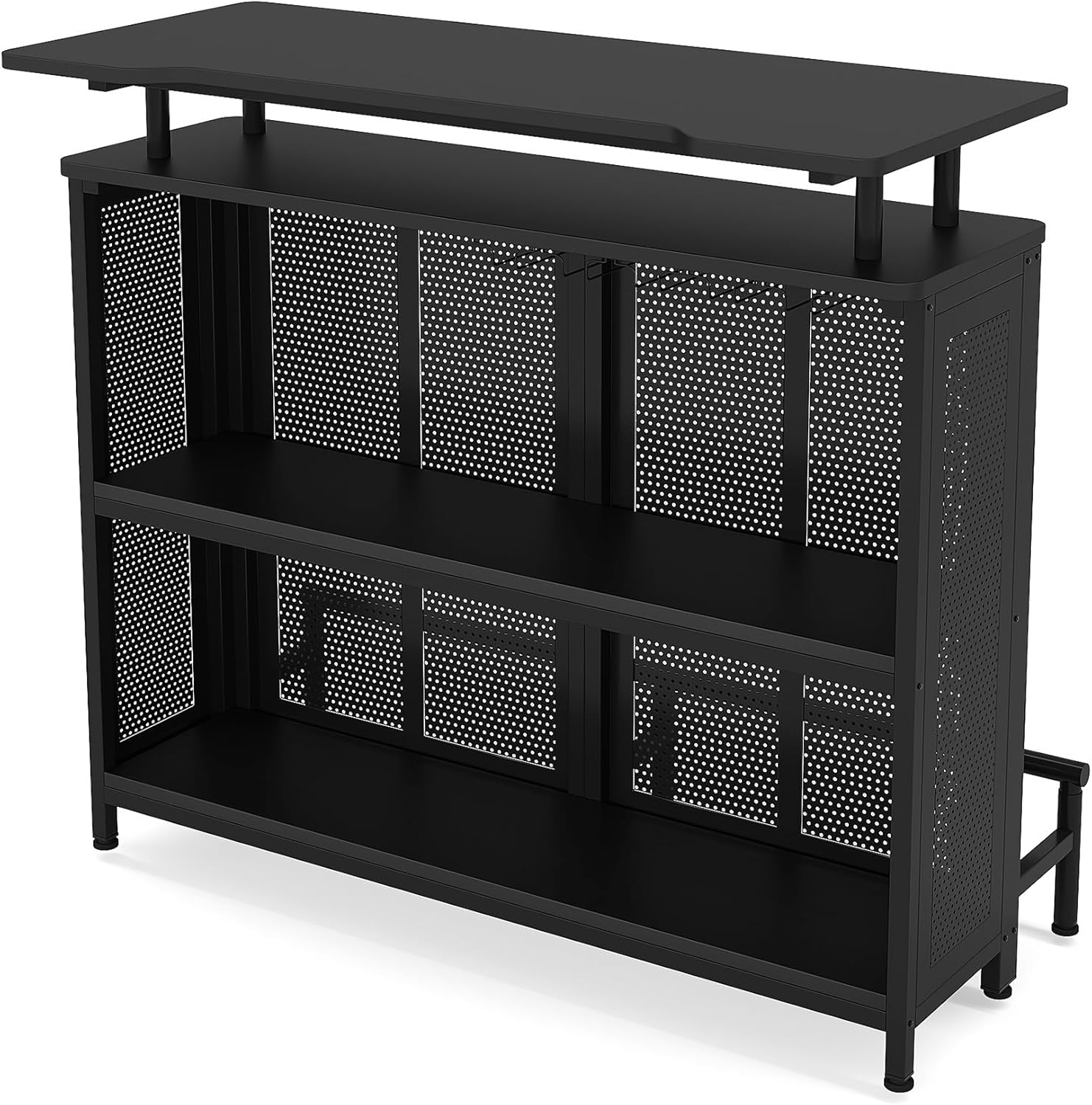Industrial Liquor Bar Table, Portable Bar, Home Bar Unit Cabinet, Industrial 3-Tier Liquor Bar Table with Stemware Rack, Wine Bar Cabinet for Home Kitchen Pub