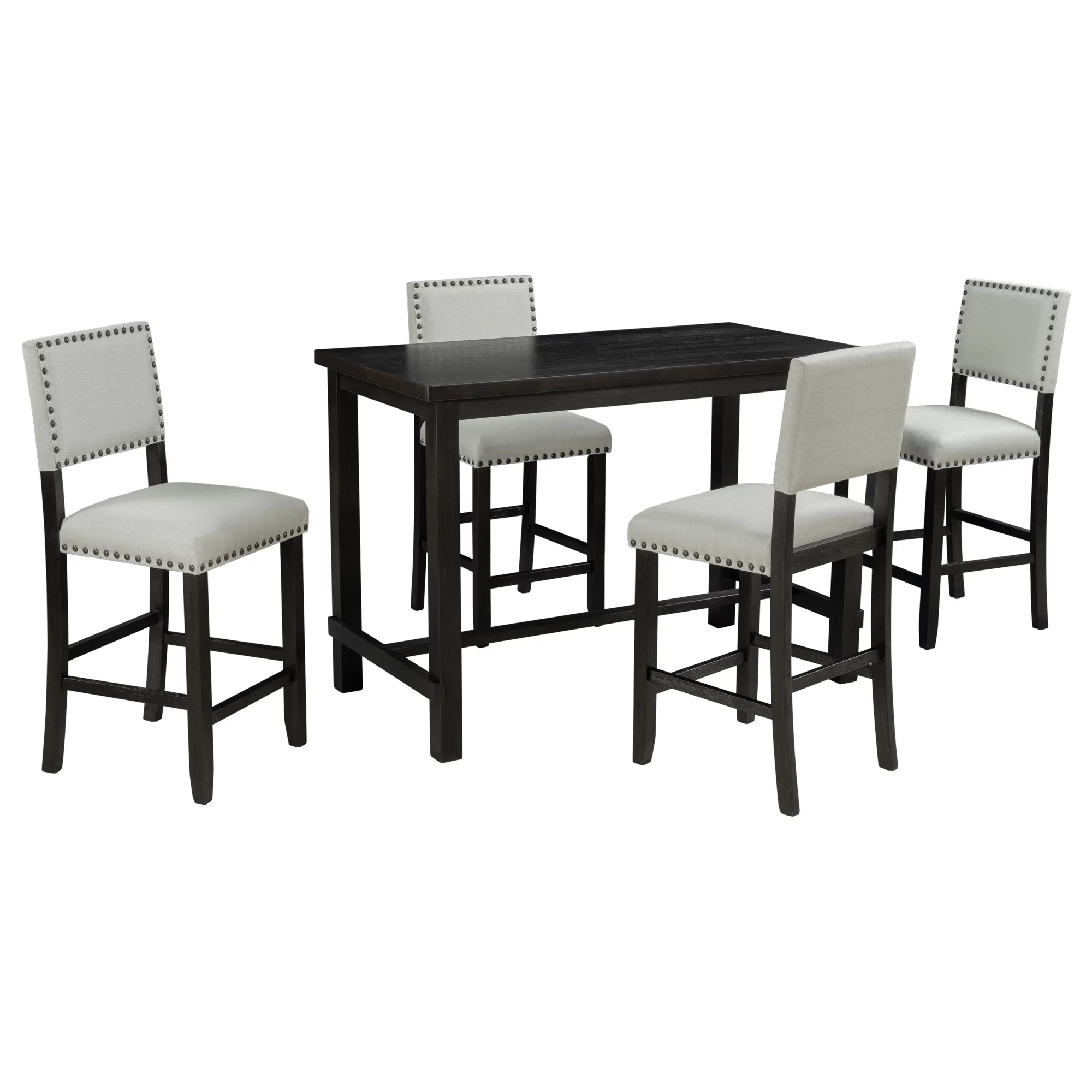 Bellemave Dining Table Set for 4, 5 Piece Counter Height Table Set with One Rectangle Table and 4 Cushioned Chairs, 5 Piece Dining Kitchen Table Set (Espresso and Beige)
