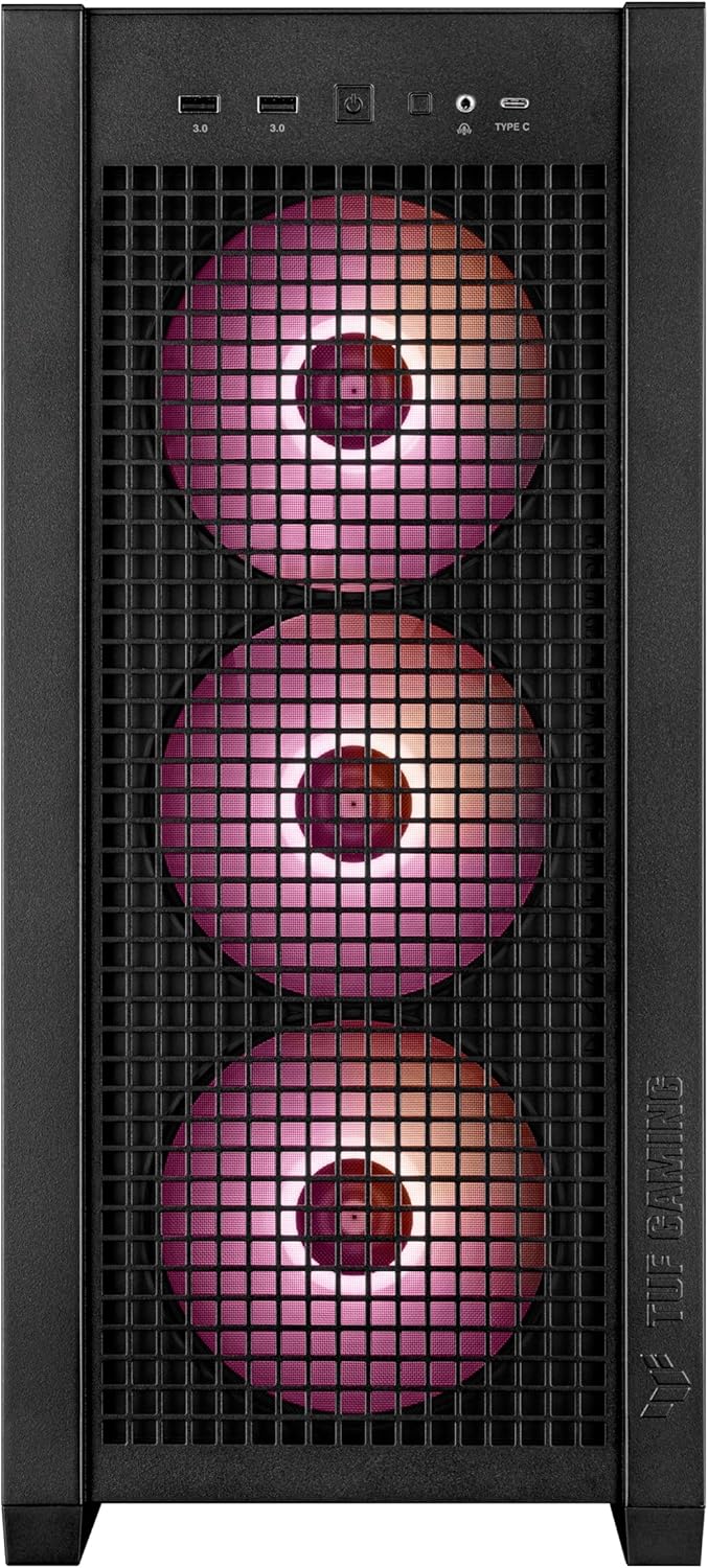 ASUS TUF Gaming GT302 ARGB ATX Mid-Tower PC Case – Four 140 x 28 mm ARGB Fans for High Airflow, Interchangeable Tempered Glass or Mesh Side Panels, Supports BTF Hidden-Connector Motherboards | Black