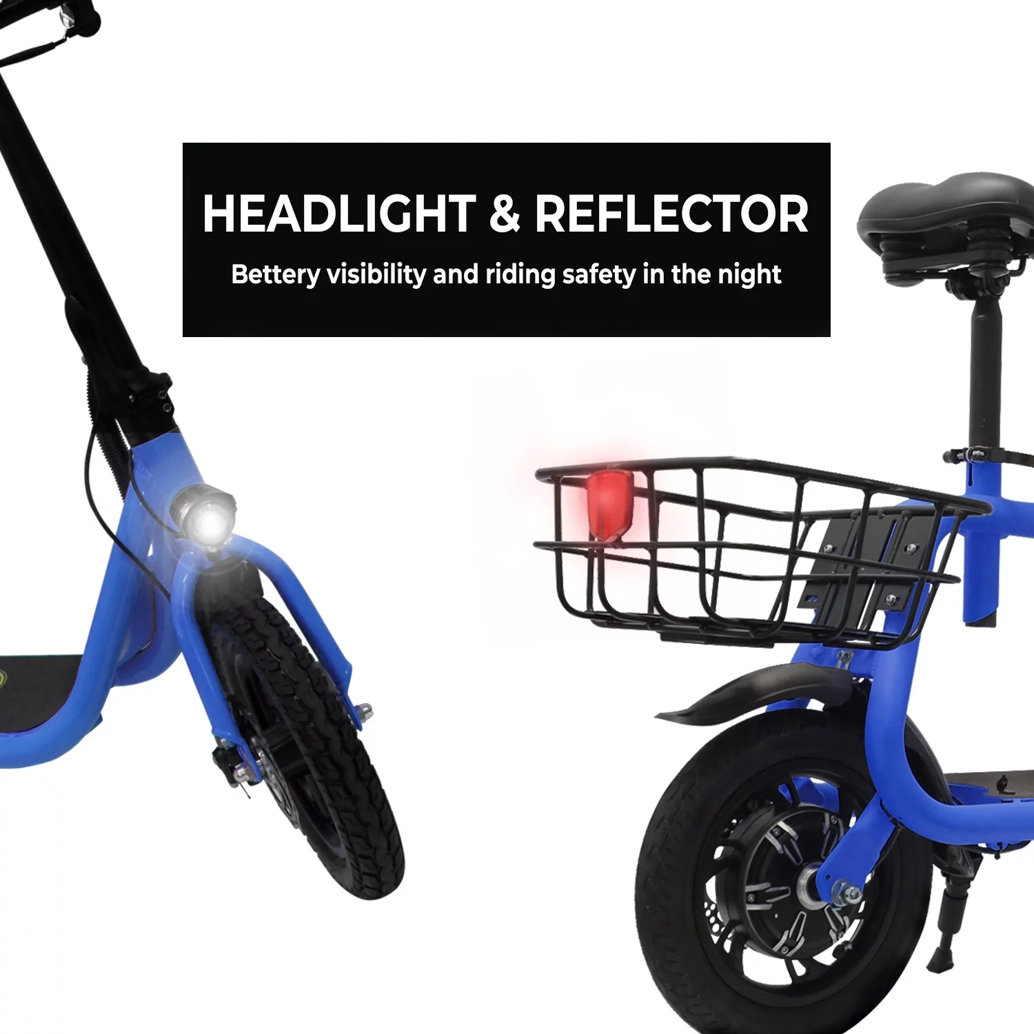Phantomgogo Commuter R1 - Electric Scooter for Adults - Foldable Scooter with Seat & Carry Basket - 450W Brushless Motor 36V - 15MPH 265lbs Max Load E Mopeds for Adults (Blue)