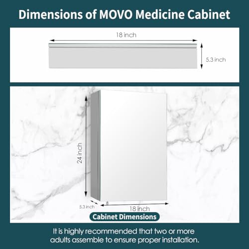 Movo Medicine Cabinet Mirror,18 inch x 24 inch Frameless Mirror Medicine Cabinets for Bathroom,Surface Mount Bathroom Medicine Cabinet with Mirror