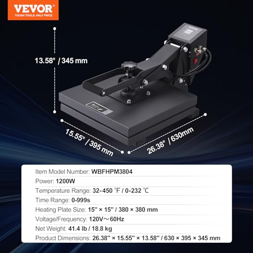 VEVOR 15x15 Heat Press Machine 8 in 1 Combo Tshirt Press Machine with Tumbler Press, 360° Swing Away Digital Multifunction Heat Transfer Sublimation for Printing T Shirts Mug Hat Plate Cap