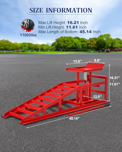 Hydraulic Car Ramps, 4-Position Adjustment, 5T 11000lbs Low Profile Car Lift Service Ramps Truck Trailer Garage,Height Hydraulic Vehicle Ramps, Lift Height 11.61-16.21 inches