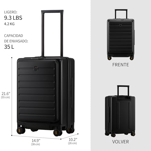 LEVEL8 Carry On Luggage with Compartment, 20 Inch Lightweight Hard Shell Rolling Suitcase with Wheels Airline Approved, Checked Luggage with Front Pocket, Double Tsa Locks - Black