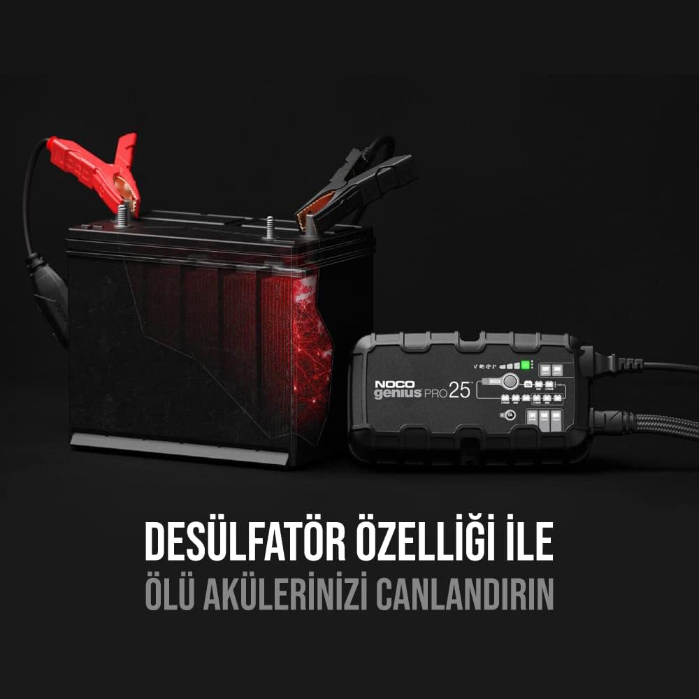 NOCO GENIUSPRO25, 25-Amp Fully-Automatic Professional Smart Charger, 6V, 12V and 24V Battery Charger, Battery Maintainer, Power Supply, and Battery Desulfator with Temperature Compensation