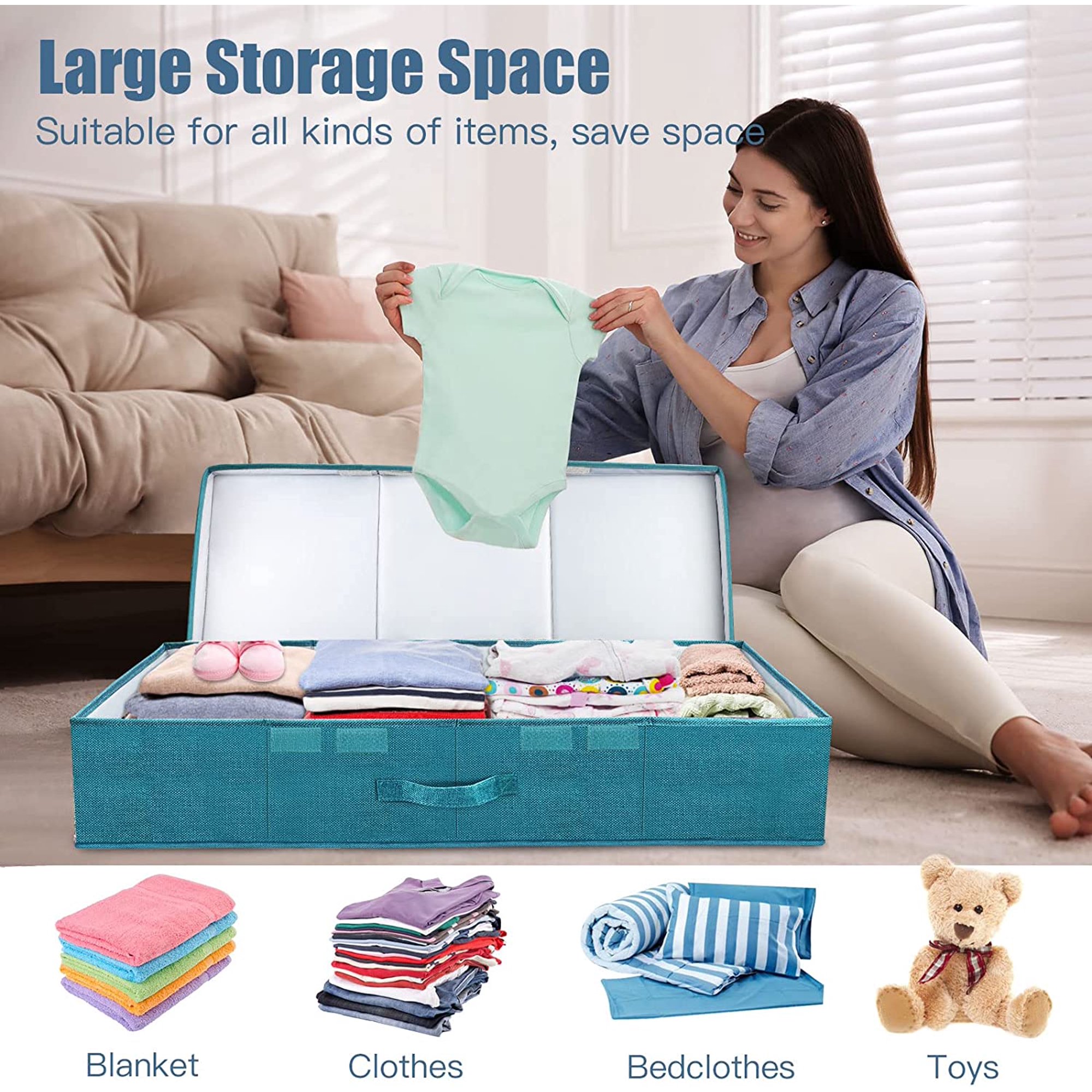 dxynlzq HCOCM   Underbed Storage Containers Bin with Lids (2pcs) Large Under Bed Storage Organizer Box with Handle  Foldable Under the Storage Bags for Organizing Clothes  Shoes  Blankets