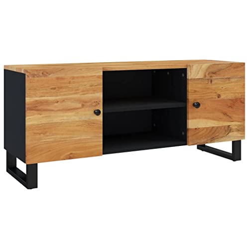 TV Stand 41.3"x13"x18.1" Solid Wood Acacia,Industrial Wooden TV Stand with 4 Compartments for Ample Storage Furniture for TV & Media, Entertainment Centers