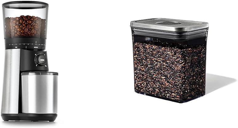 OXO Brew Conical Burr Coffee Grinder, Silver & Steel POP Container Short Rectangle- 1.7 Qt for Brown Sugar, Dried Beans and More,Grey