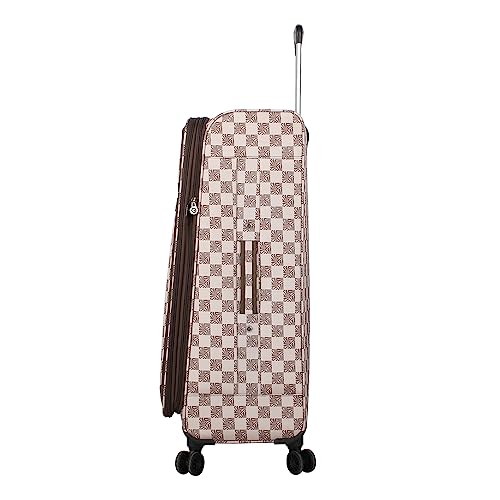 steve madden Designer Luggage - Checked Large 28 Inch Softside Suitcase - Expandable for Extra Packing Capacity - Lightweight Bag with Rolling Spinner Wheels (Noble Black/Grey, 28in)