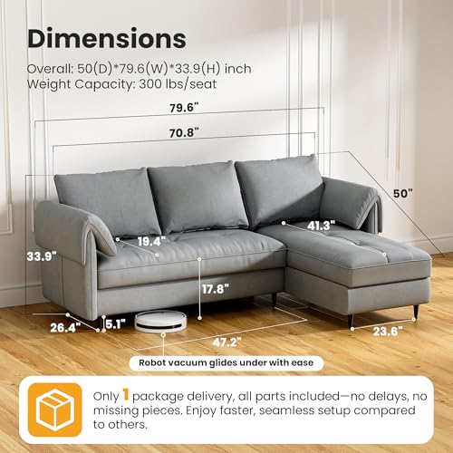 Small Sectional Couch with Storage - Convertible 3-Seater L-Shaped Sofa with Reversible Chaise for Living Room, Apartment, Small Spaces, Beige