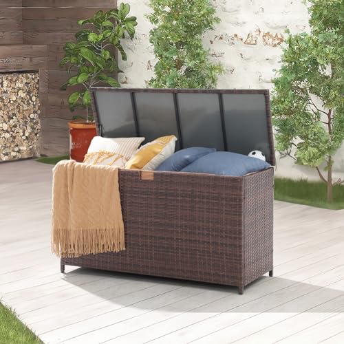 Yangming 120 Gallon Large Deck Box, Outdoor Storage Box Waterproof Wicker Patio Bin for Toy Pool Garden Cushion
