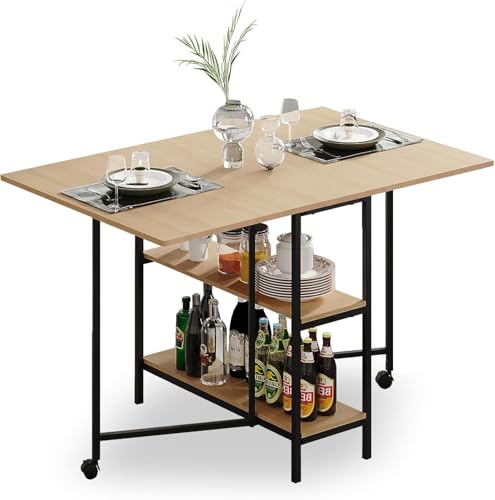 Multifunction Table Drop Leaf Dining Table - 47" Solid Wooden Foldable Kitchen Table
