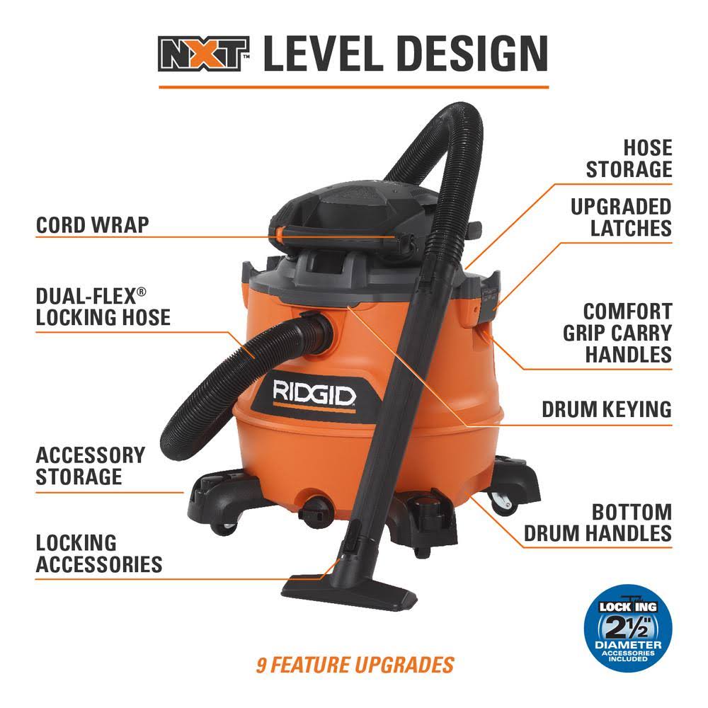 Ridgid 16 gal. 6.5 Peak HP NXT Wet/Dry VAC with Detachable Blower and Dust Bags HD1600B