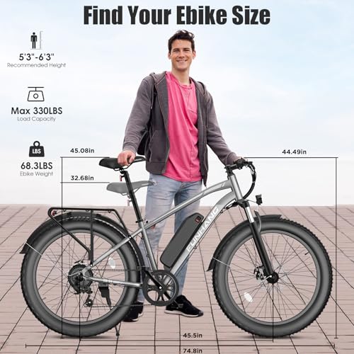 Electric Bike for Adults, Peak 1000W Ebike, 25MPH 60Miles Electric Mountain Bike, 26" Fat Tire Adult Electric Bicycle with 48V 13AH Battery, Rear Rack, 7 Speed, Front Suspension, Turn Signal