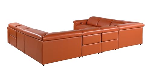 Riccardo 8-Piece Italian Leather U Shaped Sectional Couch with 4-Power Reclining Sofa Seats, Adjustable Headrests, and USB Chargers, Wall Hugger for Small Spaces, Dark Grey