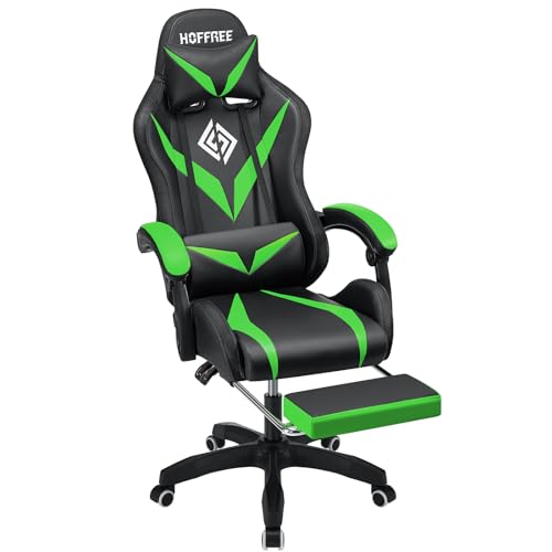 Gaming Chair Massage with Bluetooth Speakers and Led Lights Ergonomic Computer Gaming Chair with Footrest RGB Video Game Chair with High Back Lumbar Support White and Black