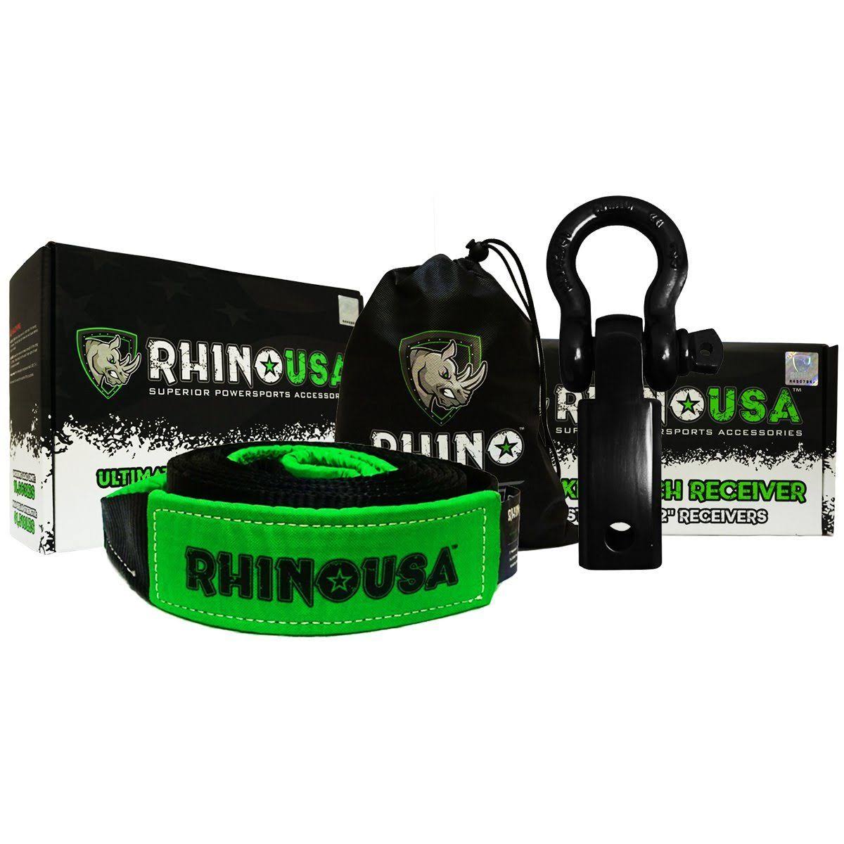 Rhino USA Combo Recovery Tow Strap 20ft u0026 Shackle Hitch Receiver