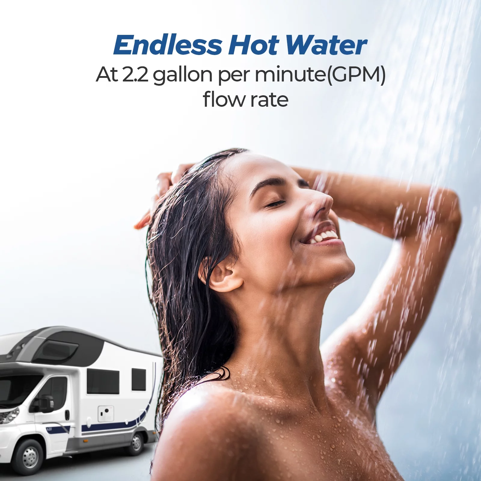 FOGATTI RV Tankless Water Heater Propane InstaShower 6, Gen 2, RV Water Heater Black Galvanized Steel 2.2GPM 42,000 BTU