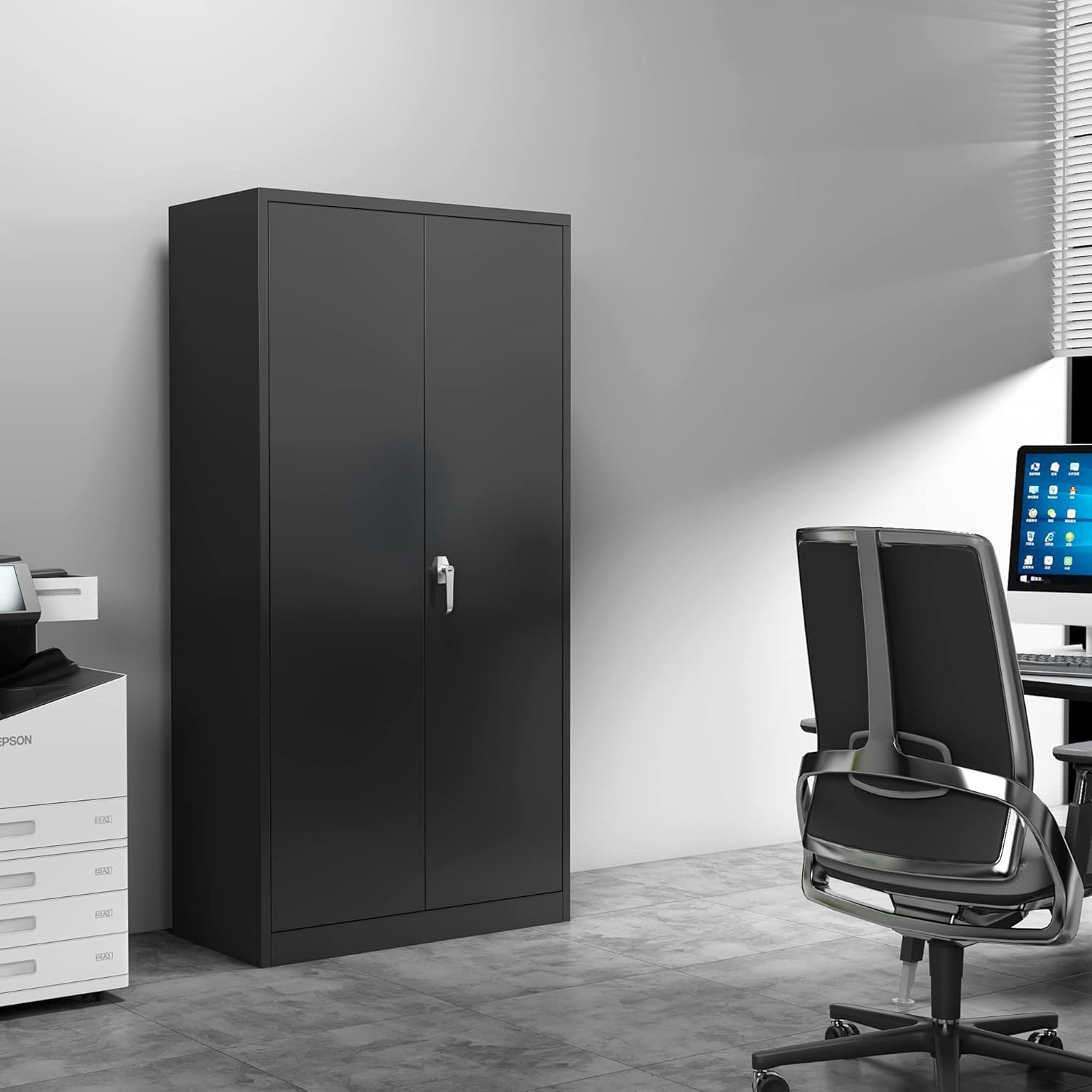 AOBABO Metal Storage Cabinet, 72 Inches Locking Steel Storage Cabinet for Office and Home, Tall Black Storage Cabinet with 4 Adjustable Shelves, Assembly Required