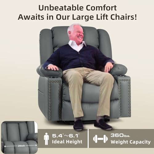 Large Power Lift Chairs Recliners for Elderly with Heat and Massage Set of 2, Overstuffed Lift Chairs, 3 Position, Breathable Leather, USB-A and USB-C, Cup Holder, Side Pocket Dark Brwon