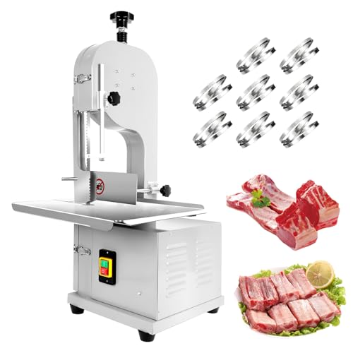 Meat Cutting Bandsaw Machine, 1500W Electric Bone Saw for Butchering with 19" x 14" Stainless Steel Workbench, 8 Saw Blades, 0.04-3.9" Cutting Thickness, Frozen Meat Cutter for Ribs (1500W)