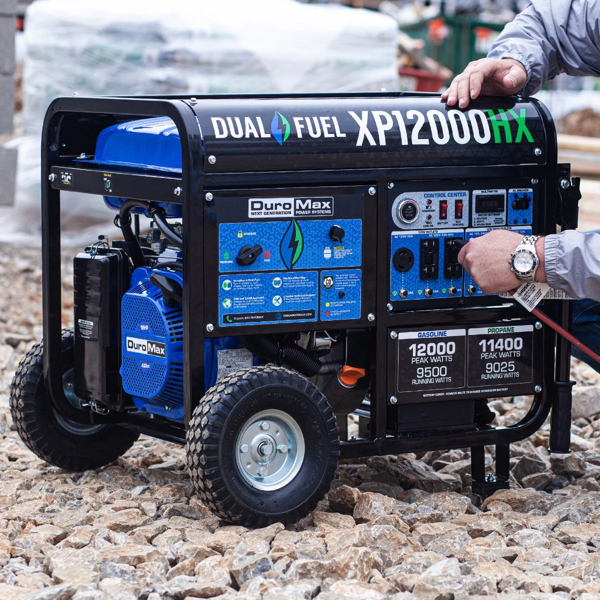 Duromax-XP12000HX DuroMax Generator Dual Fuel Gas Propane Portable with CO Alert 12,000 Watt